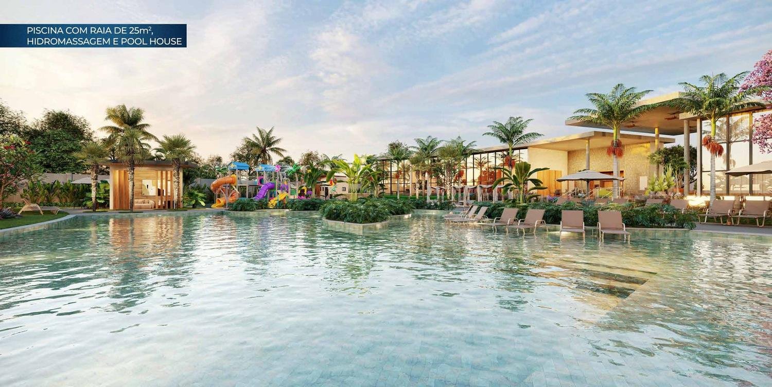 Piscina com raia de 25 metros, hidromassagem e pool house